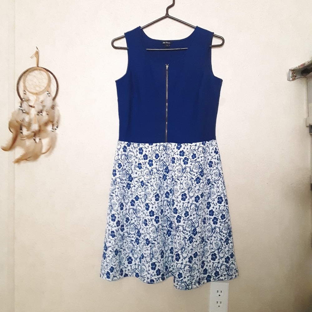 The vanca blue pattern midi dress